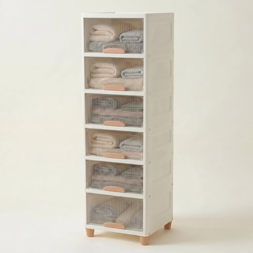 Image of Ash & Roh Multi-Layer Plastic Storage Cabinet with Transparent Flip Door | Space Saving Organizer for Kitchen, Bedroom, Office | Foldable Stackable Storage Almirah for Clothes | Dustproof Storage Rack
