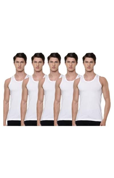 Image of RAMRAJ COTTON Pack of 5 Men's White Scoop Neck Sleeveless Cotton Undershirt Vest(White 3;110)
