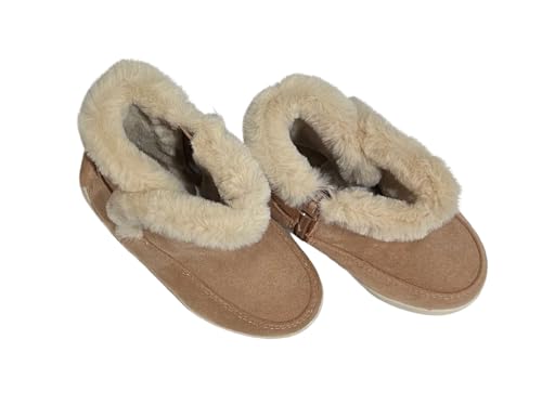 Girls Fuzzy Warm Winter Short Boots with Furry Faux Fur Lining Bootie Shoes, Color Tan/Big Kids Girls, Size 72