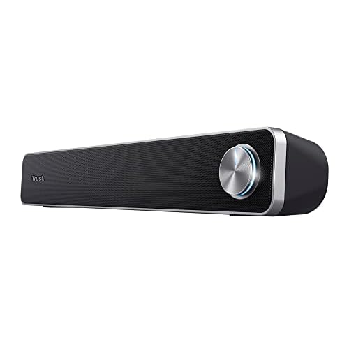 Trust Arys Soundbar, PC Lautsprecher, USB Betrieb, 12 W Spitzenleistung, 3,5 mm AUX Anschluss, Computer Boxen für PC, Monitor, Laptop, TV, Musik - Schwarz