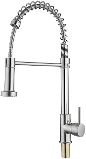 Trintion Kitchen Tap 360° Swivel Spring High Arc Kitchen Taps Spray Head with Pull Down Sprayer Single Handle Lever Kitchen Sink Taps Mixer 2 Spray Head Modes Polished Chrome Finish Swan Neck Faucet