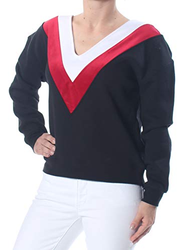 Kendall + Kylie V-Neck Chevron Sweatshirt (Black, Small)