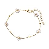 XYNSNDB Ygmdyy Accesorios para Niñas Collar de Flores de Perlas de Imitación de Varios Niveles para Mujeres, Conjuntos de Pulseras y Collares de Perlas con Flores Encantadoras - Gargantilla de Perlas