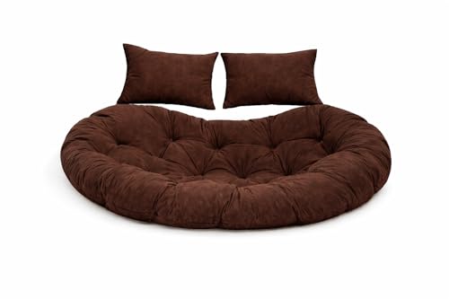 Image of Double Seater Cushion Set - Polyester Fabric Padded Seat for Hanging Egg /Garden Jhula (Brown)
