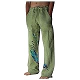 Herren Joggers Mens Elastische Taille Joggers Gedruckt Mit Taschen Joggers Männer Wide Legs Frühling Große Größen Sanft Mod Atmungsaktiv Baggy Spaziergang Lange Hosen (02-Grün,XL)