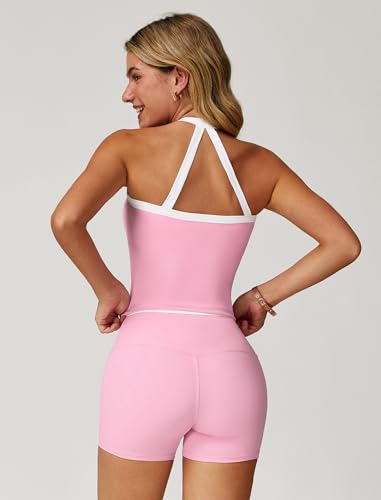 Image of ABOCIW 2 Pieces Workout Sets for Women, Cross Back Tank Top Matching High Waist Biker Shorts, Gym Yoga Pilates Outfits