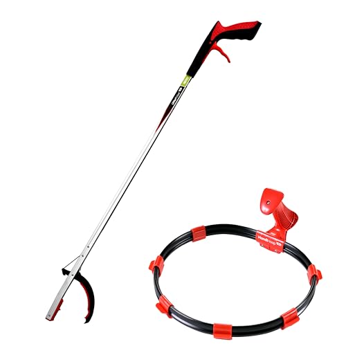 Helping Hand Company 2 Pack Litter Picking Starter Kit for Adults | 1 x Heavy Duty Litterpicker PRO 33” with Strong and Secure Grip & 1 x Lightweight Bin Bag Hoop with Clips. Easy Waste Collection