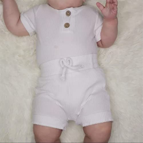 Derouetkia Summer Newborn Baby Boy Girl Clothes Solid Color Ribbed Romper And Shorts Outfits Set (6-9 Months) White #TOP1
