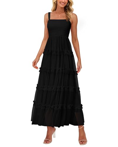 Image of PRETTYGARDEN Women's Summer Dresses 2026 Sleeveless Smocked Tiered Ruffle Tulle A-Line Flowy Wedding Party Maxi Dress