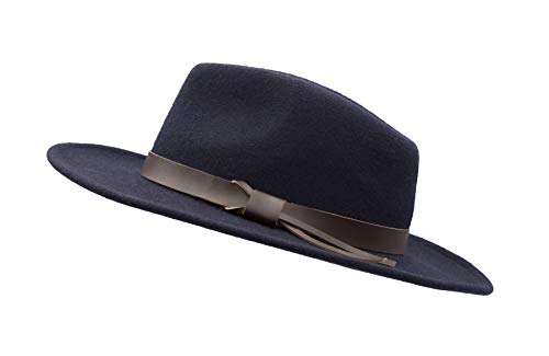 Image of WALKER AND HAWKES - Ranger Fedora Crushable Felt Hat w/Leather Trim - Navy - X-Small (56cm)