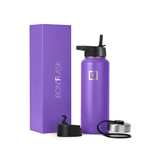 Iron Flask Sports Water Bottle - 14 Oz, 3 Lids (Straw Lid), Vacuum