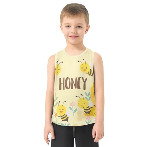 JUNZAN Honey Bee Boys Tshirts Tank Tops Sleeveless Kids Vest Boys Workout Shirts for Biking Surfing Vacation Swim Party 3T2