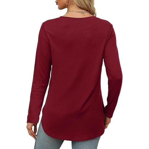 Masbird Blusas femininas modernas de manga comprida e gola redonda, estilo túnica básica, folgada, c