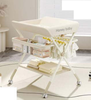 OHMG Baby Wickelkombi Mobiler Bade-Wickeltisch faltbar,klappbare Wickelkommode mobiler,Wickeltisch mit Wickelauflage schmal,Sicherheitsgurt und Ablagefächern,Baby Changing Table