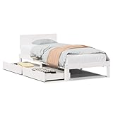 Gecheer Massivholzbett mit Schubladen Weiß 75x190 cm Kiefer, Bettgestell Holzbett Doppelbett für Wohnungen Schlafzimmer Gästehaus3301969