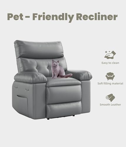 Image of Oversized Wide Manual Recliner Chair with Heat and Massage, Faux PU Leather Large Lazy Chair for Adults, 1.5X Thick Sponge, Easy Recline Mechanism for Living Room Relaxation, Gray