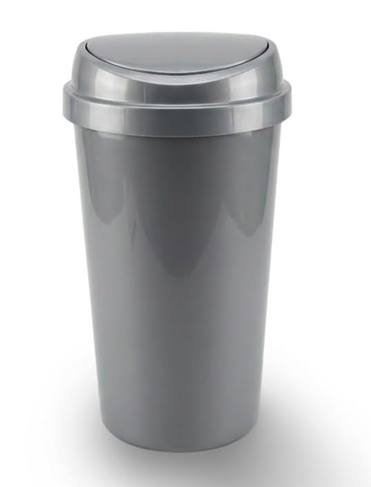 ORGANIZED 60L Touch Top Bin Large Plastic Kitchen Waste Bin with Push Lid for Home Office & Utility Room (Silver)