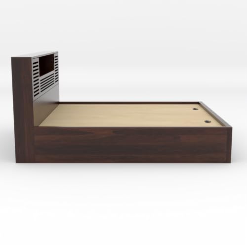 Image of Kunjal Furniture Solid Sheesham Wood Bed with Headboard & Box Storage - Handcrafted Wooden Bed for Bedroom - Ideal for Home (Flyding Walnut, King Size)