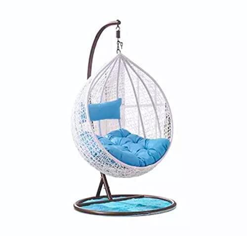 Image of Single Seater Swing Chair with Stand for Home & Cushion & Hook Outdoor Indoor | Balcony |Garden |Living Room |Garden | Patio | Home Improvement|(Swing White with Cushion Blue)