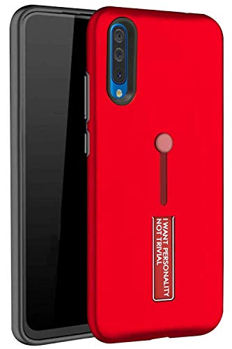 Image of Heartly Matte Finish Shockproof Dual Layer TPU + PC with Stand & Finger Holder Case Cover for Samsung Galaxy A70s / A70 - Red