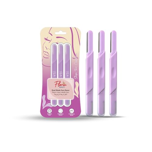 Floren Dual Facial Razor for Women, 3ct | Face razor, Eyebrow Razor, Dermaplaning Tool, Womens Face Razor, Peach Fuzz Remover, German Blade Razor, Hair Removal Tool
