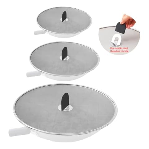 Snowyee Grease Splatter Guard, 3PCS Splatter Screen with Silicone Heat Resistant Handle and Stainless Steel Fine Mesh Design for Safe Indoor and Outdoor Cooking (13/11.5/10 inch and 33/29/25cm) Cover