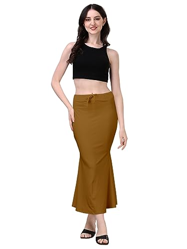 Image of Women's Saree Shapewear Petticoat, Cotton Blend Stretchable Mermaid Skirt, High Waist Tummy Control, Smooth Curve Fit with Adjustable Drawstring