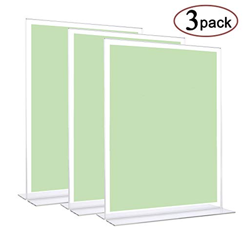 Acrylic Sign Holder 8.5 x 11, Plastic Document Holder, Flyer Brochure Paper Holder, Table Top Display Stand Ad Frame (3 Pack)