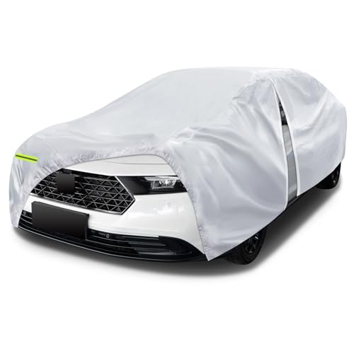 Image of 6 Layers Car Cover Waterproof All Weather for Automobiles, Size A3 with Zipper Cotton Fit for Toyota Camry, Honda Accord, Ford Mustang, Chevy Camaro /Malibu,Kia Optima(187-198 inch), Silver