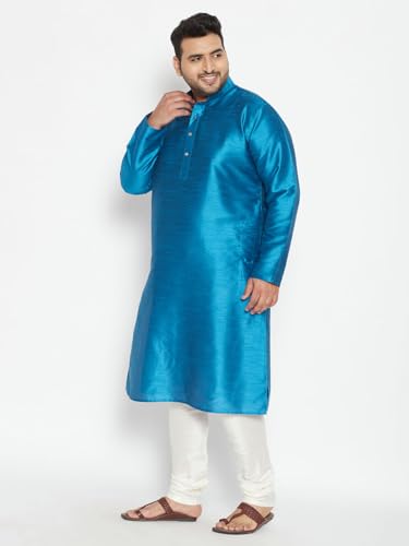 Image of Vastramay Plus Men's White Silk Blend Kurta Pyjama Set VPLUSMKWH001nPBL 44 | Independence Day
