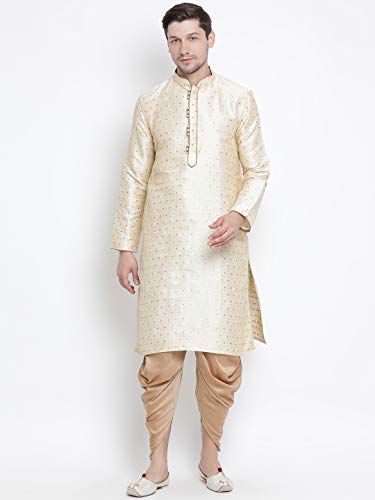 Image of VASTRAMAY Men's Royal Blue Cotton Silk Blend Kurta and Dhoti Pant Set