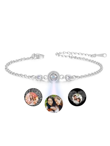 Zysta Projektion Armband Foto Personalisiert Armband mit Bild im Stein Armkette Geschenk für Damen Mädchen (Silber)