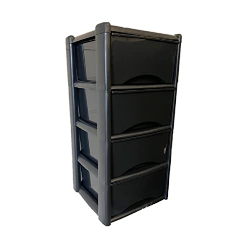 4 Drawer Plastic Storage Tower Unit - Clear Drawers - Black Drawers - Exclusive Colours!!! (Black Frame/Black Draws)