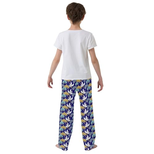 Retro Crane Bird Boys Long Pants Soft Trousers Elastic Waist Kids Lounge Bottoms with Pockets S-XL3