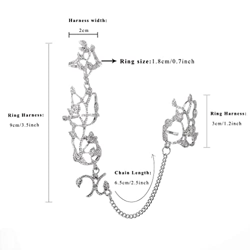 Obmyec Bohemian Finger Hand Chain Silver Ring Bracelet Pan Creef Hand Harness Bracelet for Women and Girls