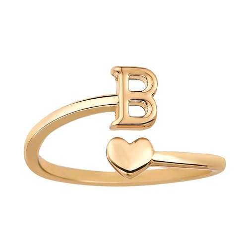 Mikovivi Anillos Apilables Inicial Corazón, Anillos Ajustables el Meñique Bonitos Anillos Letras Mayúsculas Anillos Dorados Que no se Deslustran Regalo Joyería para Mujeres y Adolescentes (B)