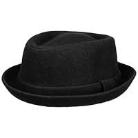 Lipodo Diamond Crown Pork Pie Filzhut Wollhut Fedora Damen Herren Herbst Winter mit Innenfutter schwarz M (56-57 cm)
