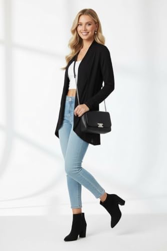 Image of ToBeInStyle Womens Open Front Long Sleeve Lightweight Asymmetrical Draped Cardigan with Side Pockets