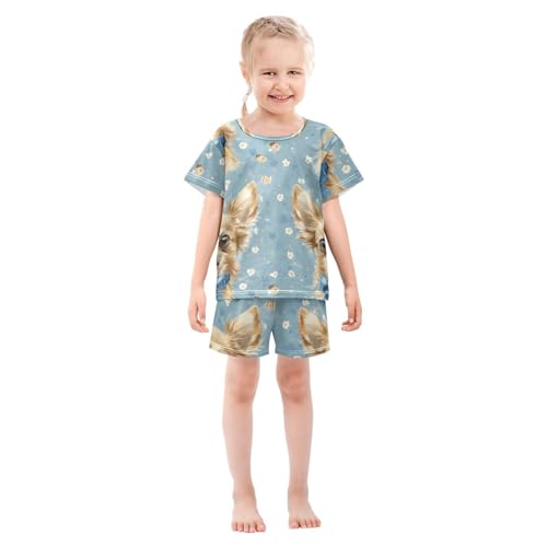Pajama Short Sets Cute Dogs with Flowers Soft Cotton Summer Sleepwear 2 Piece PJS Size 5-14T4