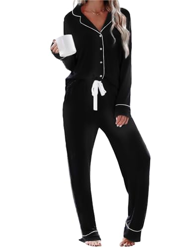 Image of COULUKE Womens Long Sleeve Pajamas Set Soft Sleepwear Button Shirt Long Pants Pj Lounge Sets