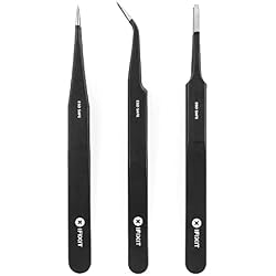 iFixit Precision Tweezers Set - Extra Fine, Angled, Blunt Tips for Electronics, Hobby, Industrial, Professional, Craft