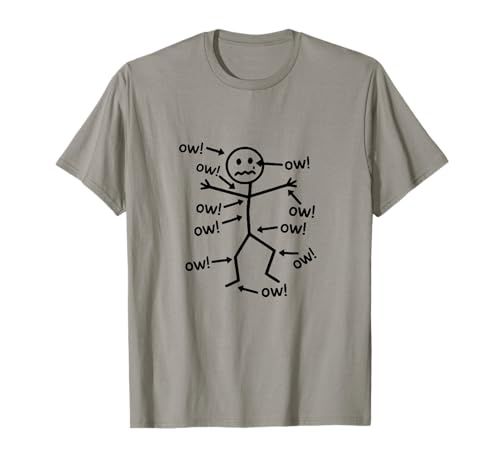 Chronic Pain Awareness Tee with a hilarious stick figure and repeated 