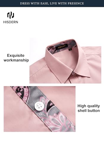 Image of HISDERN Mens Business Dress Shirts Long Sleeve Casual Button Down Shirt Formal Inner Collar Contrast Shirt for Men Wedding