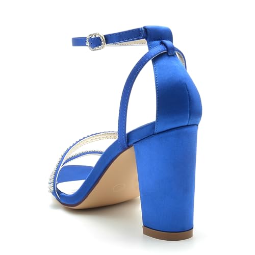 Talon épais sandales strass confortables pour robe de soirée bleu