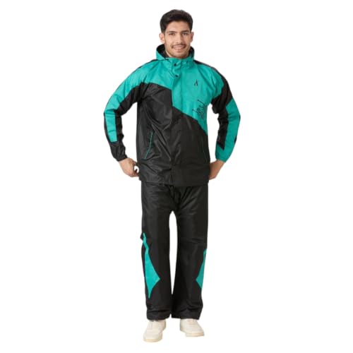Image of Aashi Polyester Rain Coat for Men with Hood, Waterproof Rainwear Suit for Bike Riders with Polyester Jacket and Pants with Pockets