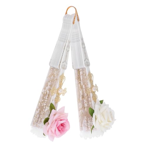 iplusmile Abanico Plegable Vintage de Encaje Blanco Rosas 2 Piezas Abanico de Mano Compacto para Bodas y Fiestas Ventilador Plegable Decorativo Estilo Retro
