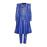 Generic Tenue Africaine Hommes Styles African Agbada For Men Embroidered Traditional Wedding Party 3 PCS Set, X-Large, Navy Blue