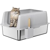 Picture of Zarler Stainless Steel Litter Box with Lid, Extra Large Cat Litter Boxes, XL Large Metal Litter Box for Big Cats with High Sided, Light Grey (Non-Sticky, Easy to Clean, Anti-Urine Leakage)