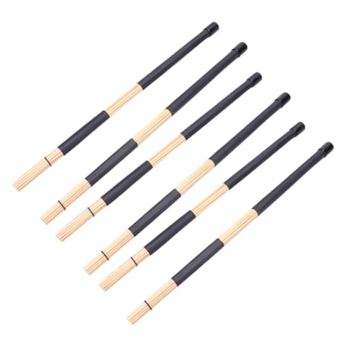 Baquetas para batería 3 pares cepillos de bambú miniatura 6