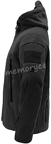 Memoryee Herren Military Fleece Outdoor Jacke Tactical Winddicht mit Kapuze Hoodies/Black/L
